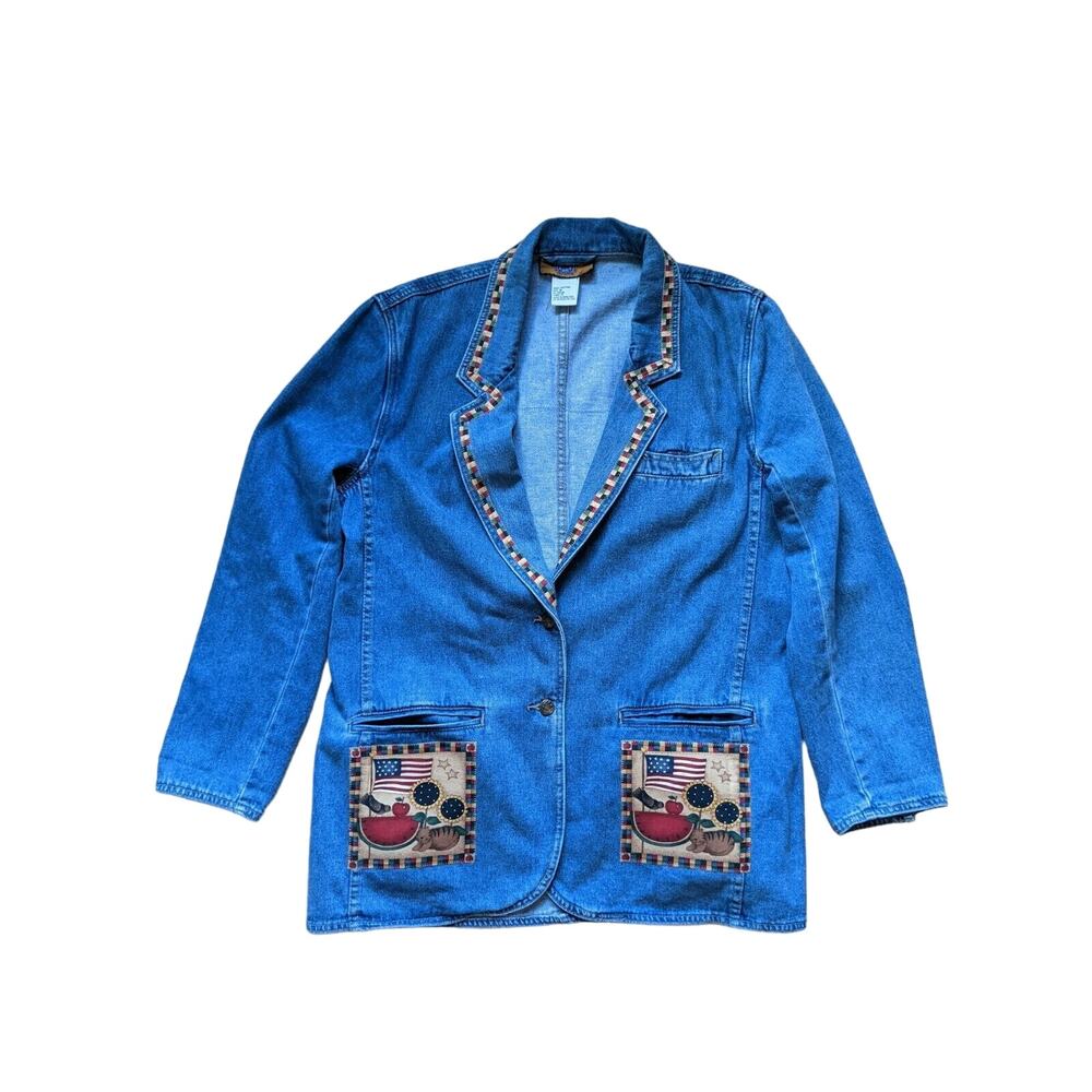 Baccini Denim Jean Jacket Embroidered Country Style Size M Blue Logo